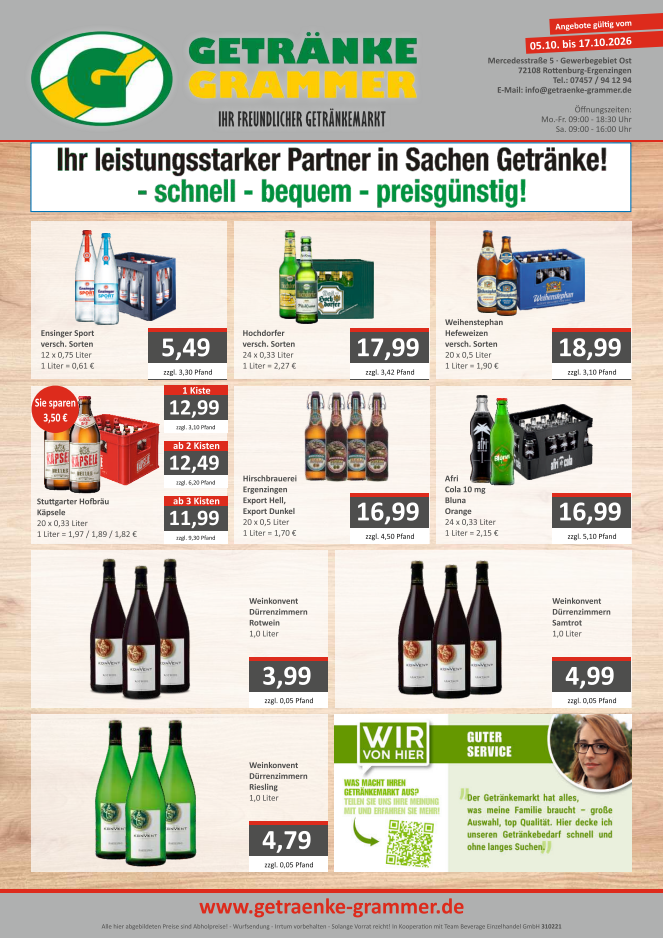 Getränke Grammer - Ihr freundlicher Getränkemarkt - Angebote KW 41 & 42